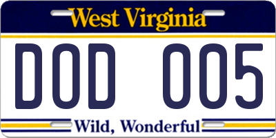 WV license plate DOD005