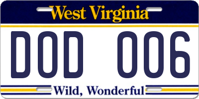 WV license plate DOD006