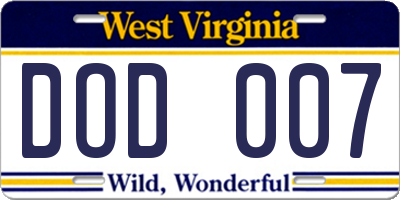 WV license plate DOD007
