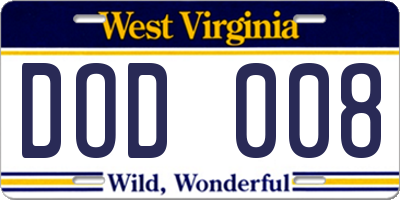 WV license plate DOD008