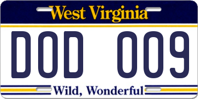 WV license plate DOD009