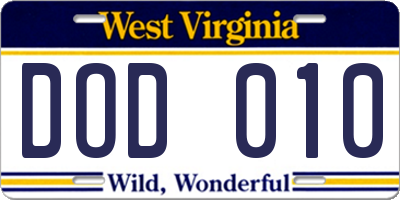 WV license plate DOD010
