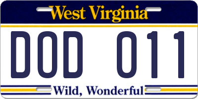 WV license plate DOD011