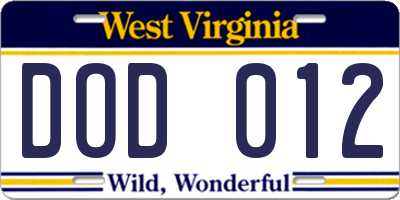 WV license plate DOD012