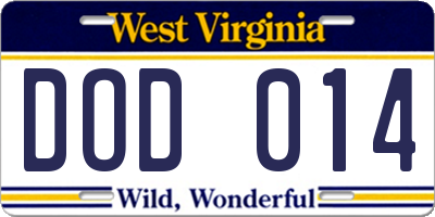 WV license plate DOD014