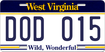 WV license plate DOD015