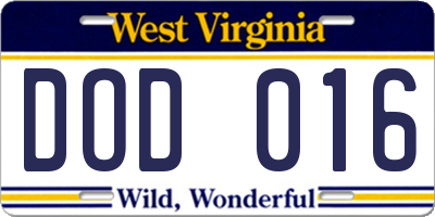 WV license plate DOD016