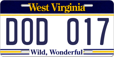 WV license plate DOD017