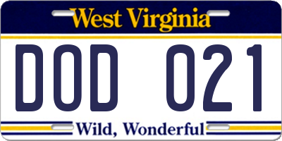 WV license plate DOD021
