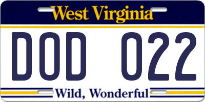 WV license plate DOD022