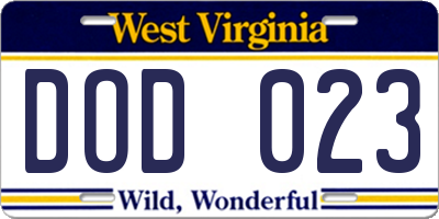 WV license plate DOD023