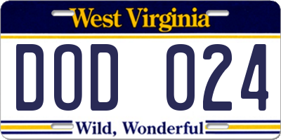 WV license plate DOD024