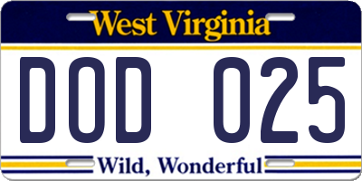 WV license plate DOD025