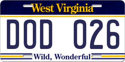 WV license plate DOD026