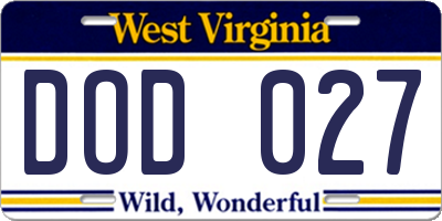 WV license plate DOD027