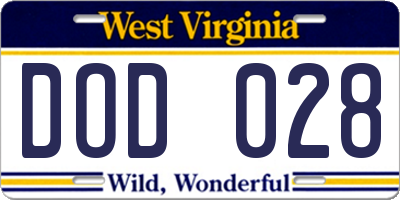 WV license plate DOD028