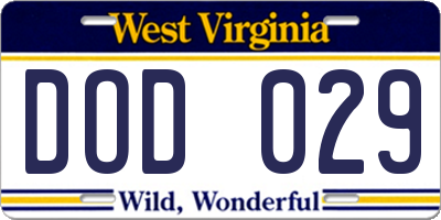 WV license plate DOD029