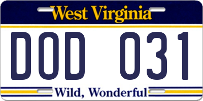 WV license plate DOD031