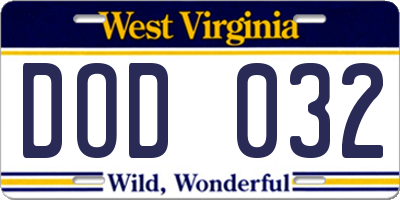 WV license plate DOD032