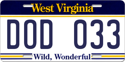 WV license plate DOD033