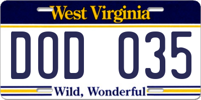 WV license plate DOD035