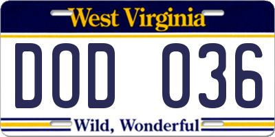 WV license plate DOD036