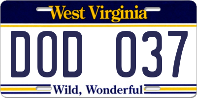 WV license plate DOD037