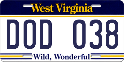 WV license plate DOD038