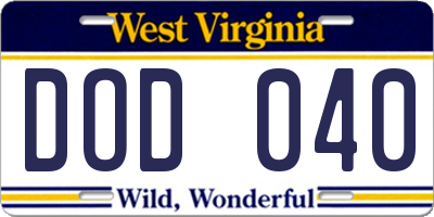 WV license plate DOD040