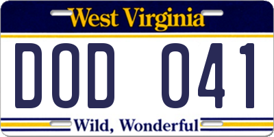 WV license plate DOD041