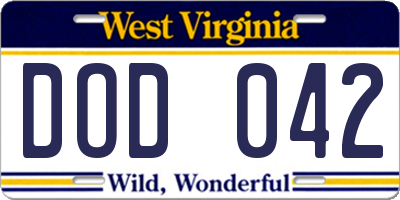 WV license plate DOD042