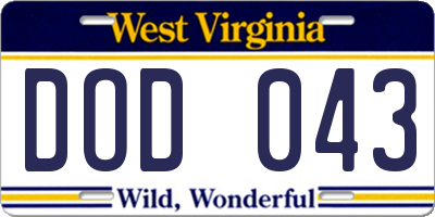 WV license plate DOD043