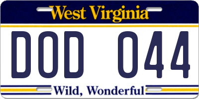 WV license plate DOD044