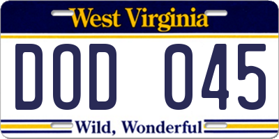 WV license plate DOD045