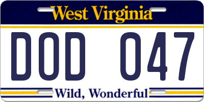 WV license plate DOD047