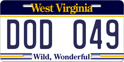 WV license plate DOD049