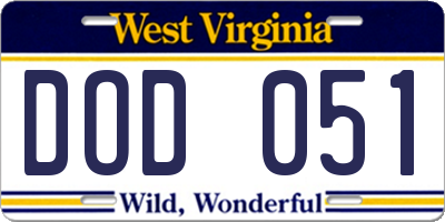 WV license plate DOD051