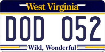 WV license plate DOD052