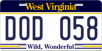 WV license plate DOD058