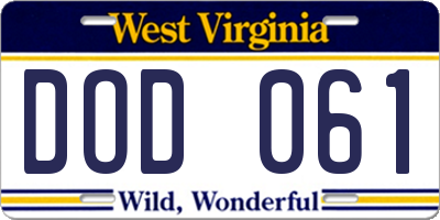 WV license plate DOD061