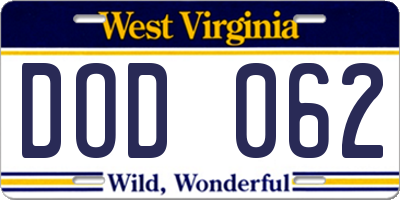 WV license plate DOD062