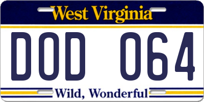 WV license plate DOD064