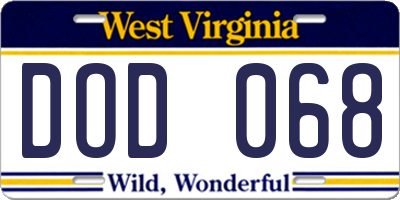 WV license plate DOD068