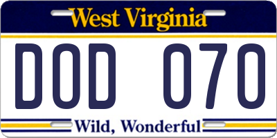 WV license plate DOD070