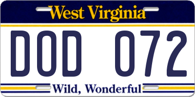 WV license plate DOD072