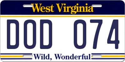 WV license plate DOD074