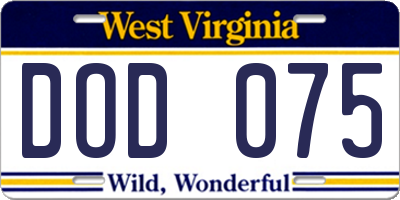 WV license plate DOD075