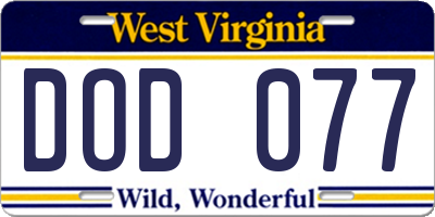 WV license plate DOD077