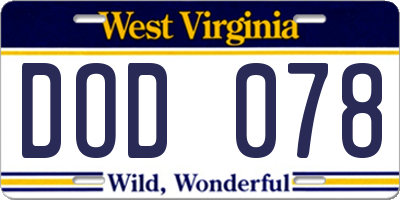 WV license plate DOD078