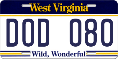 WV license plate DOD080